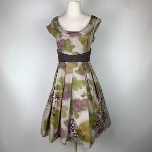 Floreat by Anthropologie Green and Purple Floral Midi Dress *Like New*